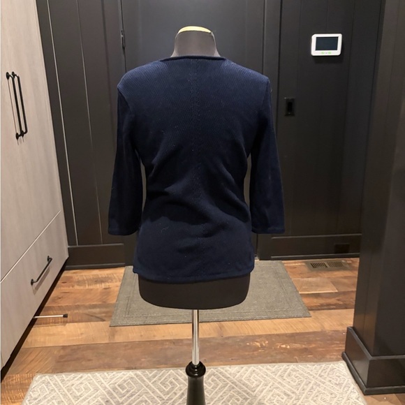 Vintage Ralph Lauren Lauren Navy V Neck Knit Mercerized Cotton Top Small - Picture 2 of 3